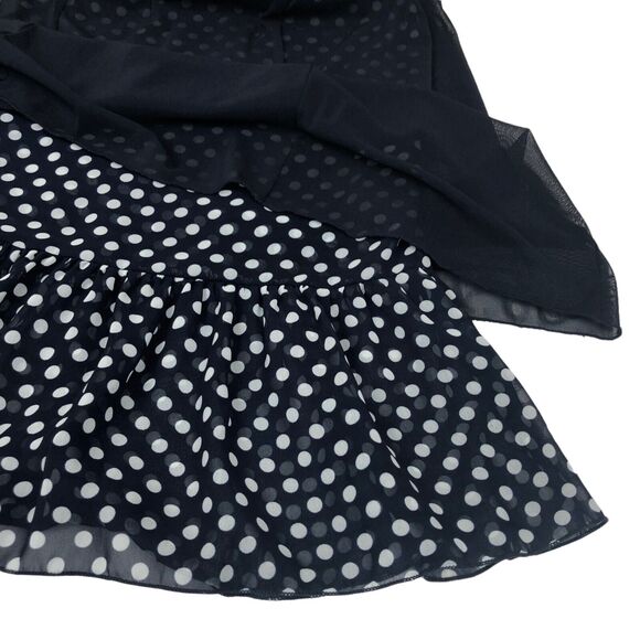 Mouth Valley Navy Blue Polka Dot Mesh Overlay Dress Empire Waist Size US Small - Picture 5 of 6